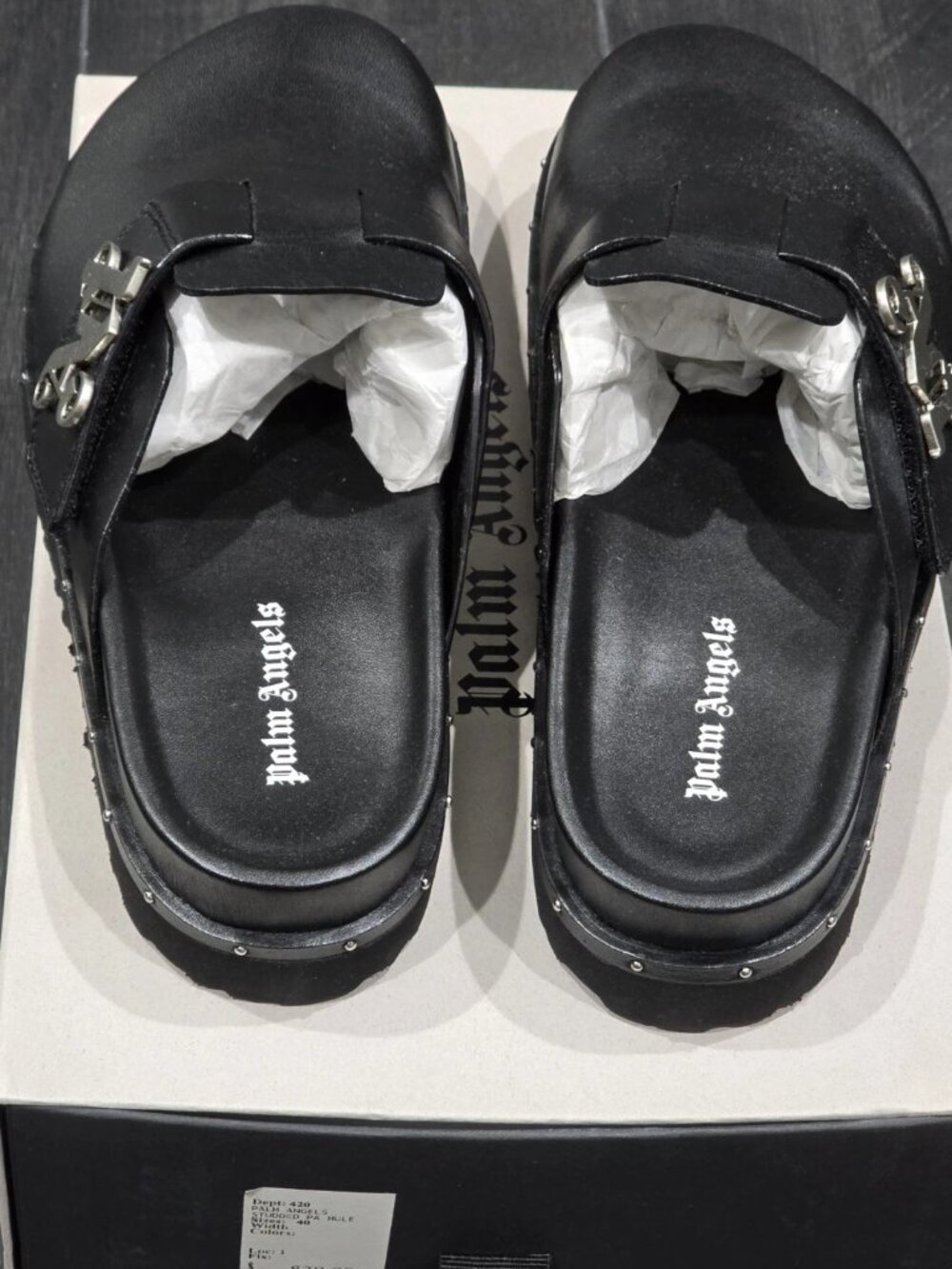 $830- Palm Angels Round Toe Mules 'Black Leather PMIJ005R24LEA0011000- RARE